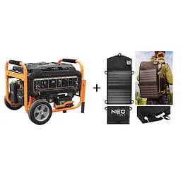 Генератор бензиновий Neo Tools 230В (1 фаза), 2.8/3кВт, електростартер, AVR, 45кг + Портативний зарядний пристрій сонячна панель 90-140