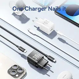 Зарядний пристрій Vention 30W 2×USB (USB-A/USB-C) з кабелем USB-C M-M Black (TZ-FEQB0-EU-01) - мініатюра 3