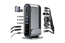 Мультипортовий адаптер USB Хаб Baseus Working Station Three-Screen Multifunctional Type-C CAHUB-BG0G Grey - мініатюра 7