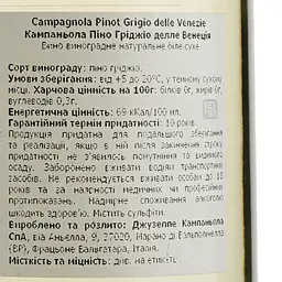 Вино Campagnola Pinot Grigio Veneto, біле, сухе, 12%, 0,75 л - мініатюра 3