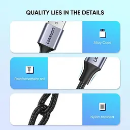 Дата кабель USB 2.0 AM to USB-C 1.0m US288 Aluminum Braid Black Ugreen (60126) - мініатюра 7