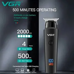 Тример для волосся VGR V-937, з LED дисплеєм, USB зарядкою та 3 насадками - мініатюра 5