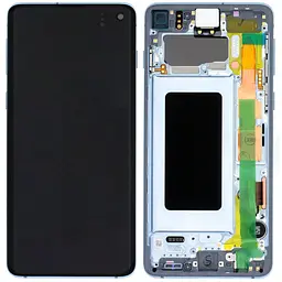 Дисплей Samsung G973 Galaxy S10 чорний, TFT, з рамкою блакитного кольору, Prism Blue