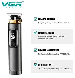 Професійний триммер VGR V-985 машинка для стрижки волосся USB Type-C 5 Вт - мініатюра 8