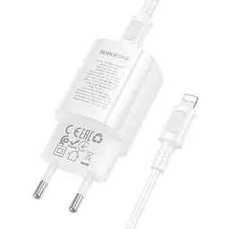 МЗП Borofone BA104A Pudding PD20W+QC3.0 (1USB-A/1C) + кабель Type-C to Lightning White - мініатюра 4