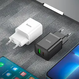 Блок — Адаптер мережевий HOCO Type-C to Type-C Cable Founder charger set N28 набір білий - мініатюра 7