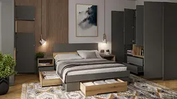 Шафа 3D Емма Orange-Line з нішею та шухлядами 150 Сірий Графіт/Дуб Евок прибережний - мініатюра 6