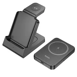 Портативний ЗП Power Bank + зарядная станция Hoco J149 Victory 3in1 magnetic з БЗП 5000 mAh Black - мініатюра 3