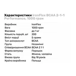 Амінокислота BCAA IronFlex BCAA 2-1-1 Performance Персик 1 кг - мініатюра 2