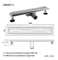 Душовий трап Gappo 70х600 мм, нержавіюча сталь G86007-3 - мініатюра 6