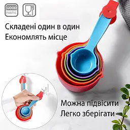 Набір мірних стаканчиків із міцного пластику, 5 штук (250 мл, 125 мл, 80 мл, 60 мл, 30 мл), Kitchen Master 87556 - мініатюра 6