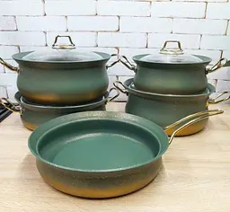 Набір каструль O.M.S. Collection 3045 з гранітним покриттям з кришками Зелений (Туреччина) - мініатюра 7