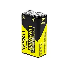 Акумулятор Крона / 6LR61 LiitoKala USB-9V 1100 mAh літій-іонний із вбудованою зарядкою Type-C (19321)