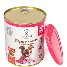 Вологий корм для дорослих собак Pet Chef Шматочки в желе М'ясний мікс 800 г - мініатюра 2