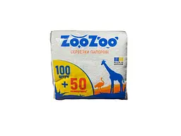 Серветки паперові ZOOZOO столові 1 шар, білі 24x23см 100шт