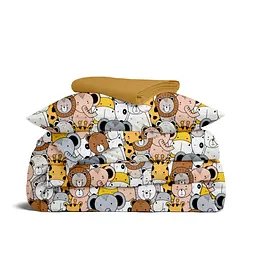 Дитяча постільна білизна в ліжечко SAFARI ANIMALS CS6, коричневий (AnimalsCinemaBrownGrey_16Mustard_140)