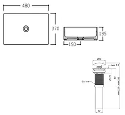 Комплект Qtap Tern: Раковина накладна прямокутна 480х370х135 мм White + Донний клапан PU02 (QT17112074WN47301) - мініатюра 7