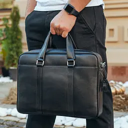 Шкіряна чоловіча сумка для документів та ноутбука чорна SL-21511 Tiding Bag - мініатюра 9