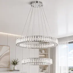 Підвісна світлодіодна люстра Splendid Ray L8045/400+600/2 LED (CH+clear), 2 кільця, хром, 40-60 см