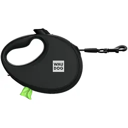 Повідець-рулетка для собак Waudog R-leash з контейнером для пакетів, світловідбивна стрічка, М до 20 кг, 5 м чорний - мініатюра 2