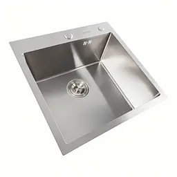 Кухонна мийка Platinum Handmade 500x500x220 (товщина 3,0/1,5 мм корзина та дозатор в комплекті), Нержавіюча сталь - мініатюра 4