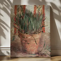 Інтер'єрна картина Горщик з цибулею, Вінсент ван Гог, Vincent van Gogh, Flowerpot with Chives, інтер'єрний декор, 60×45 см (id6819)