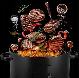Садова коптильня на вугільному грилі з вогнищем 3 в 1 MalTec Coal Curron SmokeHouse GM8000 із термометром, мангал, чорна, 108085 - мініатюра 7