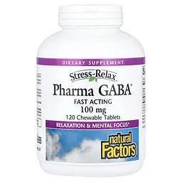 Гамма-аміномасляна кислота Natural Factors Stress-Relax Pharma GABA 100 mg, 120 желеек для спокою
