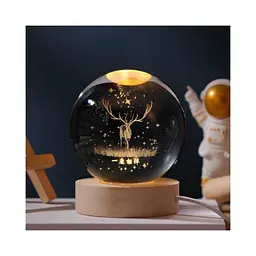 Скляний нічник світильник 3D кришталева куля від юсб Лісовий лось Crystal Ball