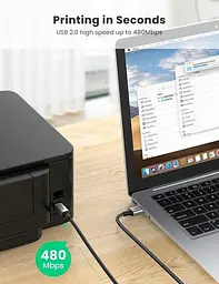 Кабель UGREEN US369 USB 2.0 to USB type B USB Printer Cable для принтерів, сканерів, МФУ 2 м Black (80803) - мініатюра 3