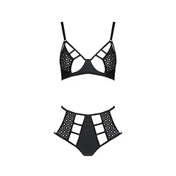 Комплект білизни Passion TASMINA SET L/XL black, ліф, високі трусики з корсетом ззаду - мініатюра 3