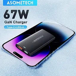 Блок швидкої зарядки - зарядний пристрій Asometech 67W ультратонкий зі знімним носиком чорний - мініатюра 6