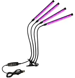Фітолампа USB для росту рослин на 4 лампи гнучка світлодіодна LED фіто лампа повного спектру професійна 4 гілки на прищіпці світильник для кімнатних квітів орхідей розсади лед фітолампа на чотири фітосвітильника для підсвічування та регулювання яскравості - мініатюра 2