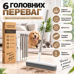 Універсальна гумова щітка-швабра 4 в 1 для підлоги, килимів, шерсті та вікон, ручка з нержавіючої сталі KT9005101 - мініатюра 3