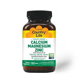 Вітаміни та мінерали Country Life Target-Mins Calcium Magnesium Zinc, 180 таблеток