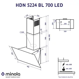 Витяжка декоративна похила Minola HDN 5224 BL 700 LED - мініатюра 11