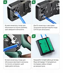 Обтискні кліщі для мережевого кабелю UGREEN NW200 кримпер для RJ45 8P та RJ11 6P зі зняттям ізоляції та різанням для конекторів Cat5 / Cat5e / Cat6 / Cat6a / Cat7 / Cat8 не для наскрізних конекторів або 4P з обтисканням хвостового затискача два отвори 8P без перемикання викруткою з м’якими нековзними руків’ями з фіксувальним кільцем для зберігання чорні (15115) - мініатюра 7
