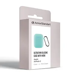 Силіконовий чохол для навушників Apple AirPods 2, Hang Case, бірюзовий, ультратонкий захисний кейс товщиною 2 мм, захист від подряпин, пилу та ударів, компактний, з карабіном для кріплення, ArmorStandart (ARM59686) - мініатюра 3