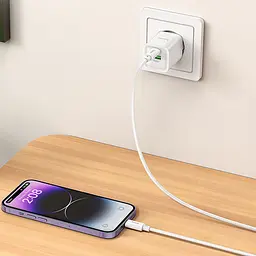 МЗП Hoco C149A Charm PD30W+QC3.0 (1USB-A/1C) + кабель Type-C to Lightning White - мініатюра 5