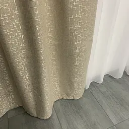 Льняні мармурові блекаут штори бежевого кольору 2шт. 150х270 з білим шифоновим тюлем 400х270, на тасьмі ALBO pbe0052666 - мініатюра 6