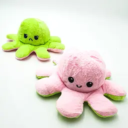 М'яка іграшка Восьминіг перевертень двосторонній веселий сумний Mood Octopus 20см UKC зелено-рожевий - мініатюра 4