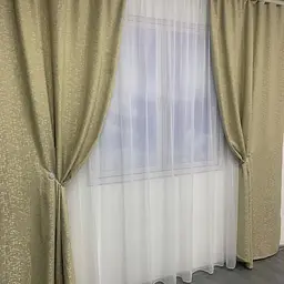 Льняні мармурові блекаут штори золотистого кольору 2шт. 150х270 з білим шифоновим тюлем 400х270, на т ALBO pbe0052664 - мініатюра 7