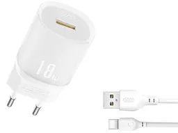 Сітчастий зарядний пристрій XO L157 single USB-A 18W 3A with Type-C cable Білий