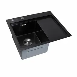 Кухонна мийка Platinum Handmade 580x480x220 L чорна (товщина 3.0/1.5 мм корзина та дозатор в комплекті) - мініатюра 3