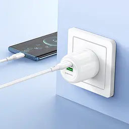 МЗП Borofone BA93A Lustrous PD20W+QC3.0 (1USB-A/1C) + кабель Type-C to Type-C White - мініатюра 4