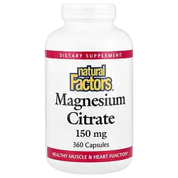 Цитрат магнію Natural Factors Magnesium Citrate 150 mg, 360 капсул для підтримки м'язів та нервової системи
