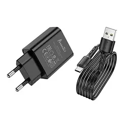 Мережевий зарядний пристрій Avantis A820 (1USB/2.4A) + USB кабель Type-C- чорний - мініатюра 3