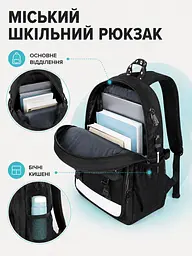 Рюкзак міський шкільний Fortnite 46×30×14 см для ноутбука, А4, з USB і світним малюнком, чорний (49676328) - мініатюра 7