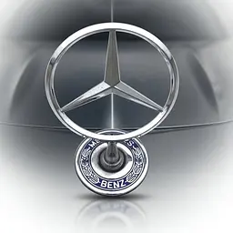 Емблема приціл на капот Mercedes-Benz Хром+напис Синя 55 мм Універсальний метал на скотчі (OEM: A2108800186)