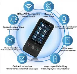 Голосовий перекладач AI Translator T18 Wi-Fi Bluetooth (138 мов) 1400 мАг - мініатюра 3
